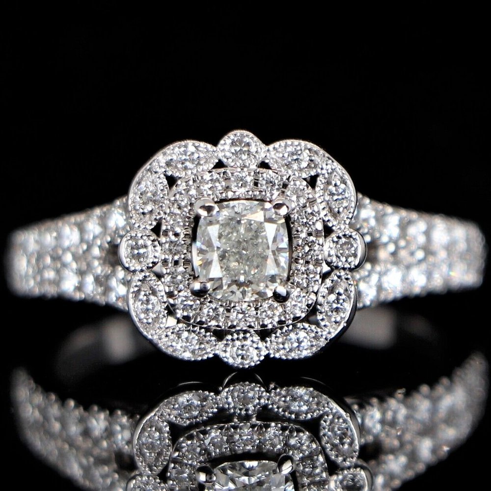 20245 Neil Lane 14K White Gold Cushion Cut Round Diamond Engagement Ring